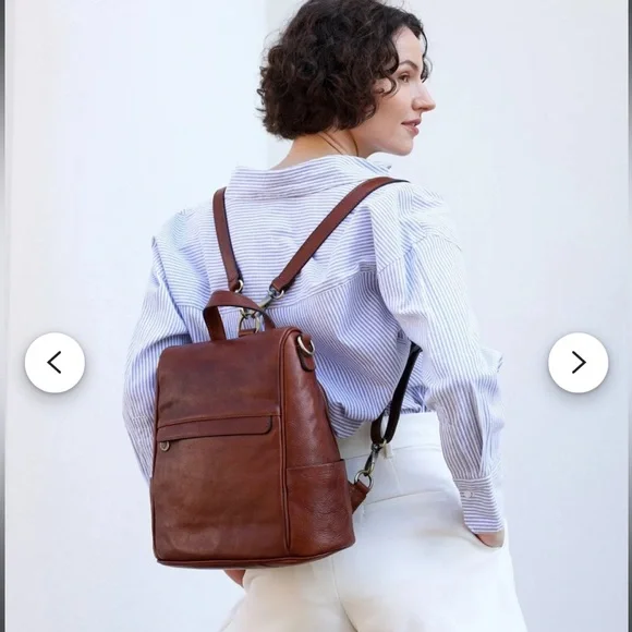 Vintage GRUPPO GIORGIO 1966 Made in Italy Brown Leather Convertible Backpack - Picture 2 of 16